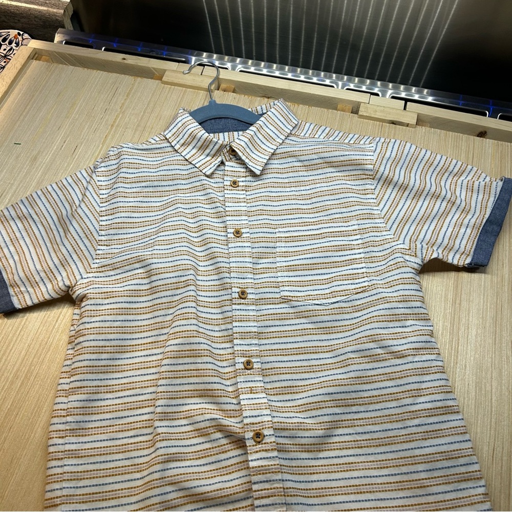 Ben Sherman Striped Short Sleeve Button-Up Shirt-contrast 10/12